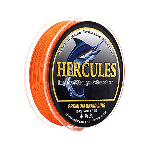 HERCULES Farbechte Geflochtene Angelschnur, 100m PE Geflochtene Schnüre, 4 Stränge Multifile Angelschnur, 15lb Test für Salzwasser und Süßwasser, Orange, 15lb, 100m von HERCULES