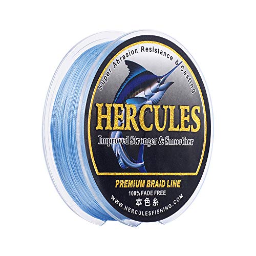 HERCULES Farbechte Geflochtene Angelschnur, 300m PE Geflochtene Schnüre, 4 Stränge Multifile Angelschnur, 20lb Test für Salzwasser und Süßwasser, Blau, 20lb, 300m von HERCULES