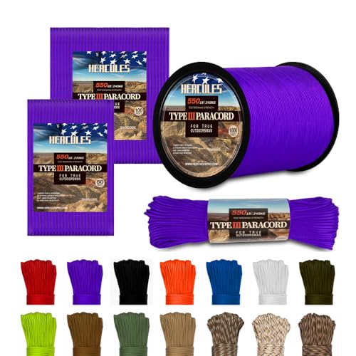 HERCULES Typ III Paracord 550 Paracord Seil Fallschirmschnur, 100' Lila Paracord für Campingseil, Überlebensseil HERCULES Typ III Paracord 550 Paracord Seil Fallschirmschnur, 100' Lila Paracord für Campingseil, Überlebensseil von HERCULES