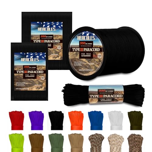 HERCULES Typ III Paracord 550 Paracord Seil Fallschirmschnur, 100' schwarzes Paracord für Survival Paracord, Survival Cord HERCULES Typ III Paracord 550 Paracord Seil Fallschirmschnur, 100' schwarzes Paracord für Survival Paracord, Survival Cord von HERCULES