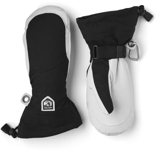 HESTRA Heli Ski Damen-Handschuh, klassischer Leder-Schneefäustling zum Skifahren, Snowboarden und Bergsteigen (Damenpassform), Schwarz/Offwhite, Größe 8 von HESTRA