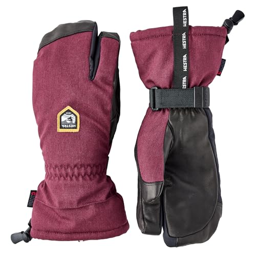 Hestra Unisex CZone Mountain 3-Finger Handschuh Wasserdicht Winddicht Leder Alpin Skihandschuh für Damen & Herren - Bordeaux - 6 von HESTRA