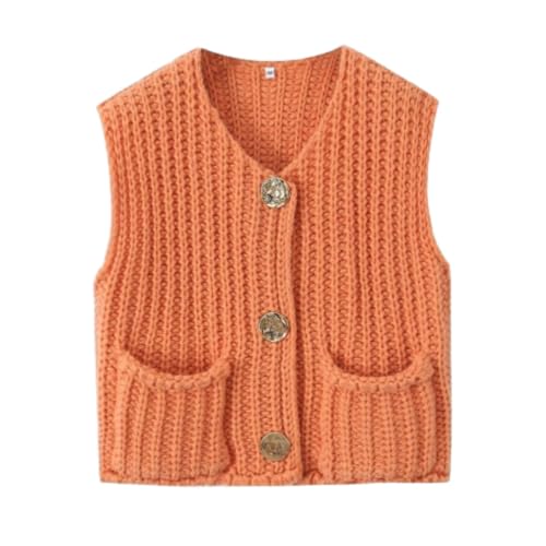 HESYSUAN Ärmellose Damen-Strickjacke, Grobstrick, rote Strickjacke, Knopfleiste, Cardigans für Damen, UK Y2k, Knopfpullover, Cardigan (Orange, L) von HESYSUAN