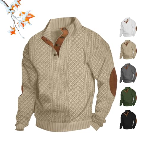 HESYSUAN Bestbestones Kaschmir-Sweatshirt, Herren, langärmelig, Kaschmir-Sportpullover, 1/4-Knopf, Rollkragen, Kaschmir-Pullover für Herren (Khaki, XL) von HESYSUAN