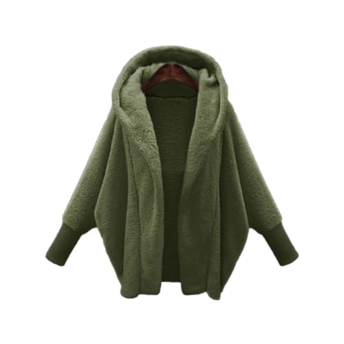 HESYSUAN Damen-Fleece-Hoodies, kurze flauschige Jacke, übergroße Doppel-Winterjacke, lange Ärmel, lockere Fleece-Jacke (Grün, Größe 3XL) von HESYSUAN