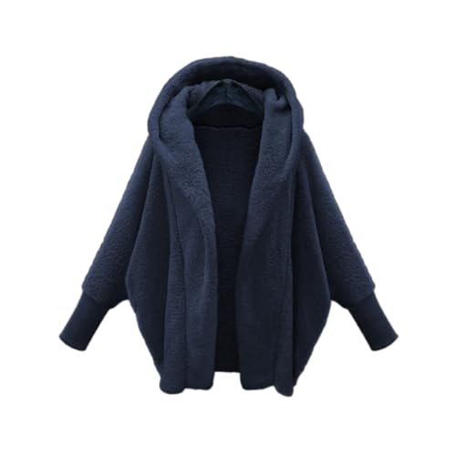 HESYSUAN Damen-Fleece-Hoodies, kurze flauschige Jacke, übergroße Doppel-Winterjacken, lange Ärmel, lockere Fleece-Jacke (Marineblau, Größe 4XL) von HESYSUAN