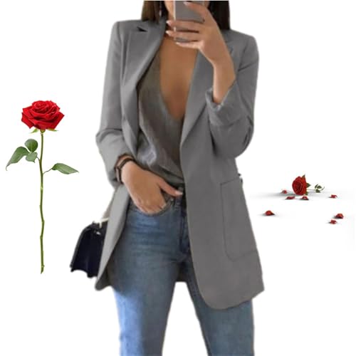 HESYSUAN Damen Herbst und Winter Mode Revers Slim Cardigan Temperament Anzugjacke Elegant Casual Business Open Front Solid Blazer von HESYSUAN