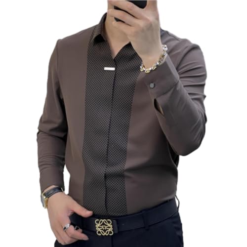 HESYSUAN Herren Business Casual Patchwork Hemd Herbst Leicht Luxus Business Hemd Casual Slim Spleißen Langarmshirt von HESYSUAN