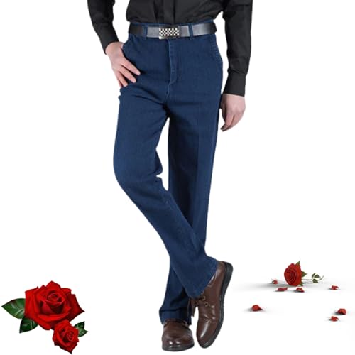 HESYSUAN Herren-Jeans, hohe Taille, gerade Passform, Stretch, lockere Passform, mit Reißverschluss, Knopf, Business-Jeans, schmale Passform, klassische Denim-Hose (dunkelblau, 75 W) von HESYSUAN