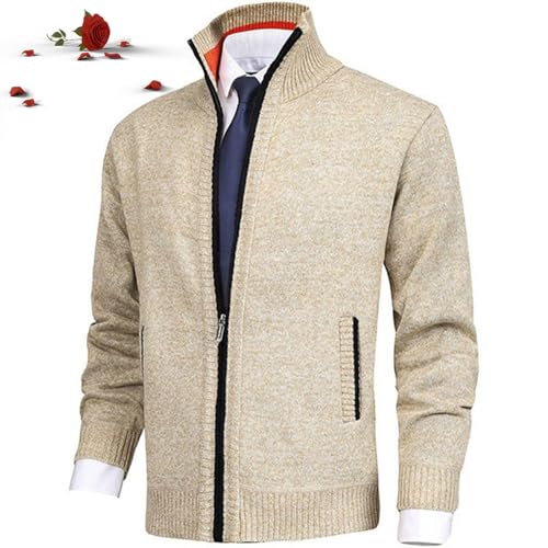 HESYSUAN Herren-Strickjacke, einfarbig, Stehkragen, Strickjacke, Herbst/Winter, Herren-Strickjacke, durchgehender Reißverschluss von HESYSUAN