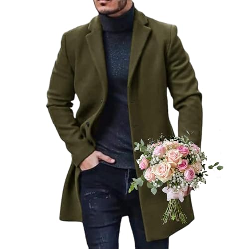 HESYSUAN Herren Trenchcoat Slim Fit Erbsenmantel Künstliche Wolljacken Trenchcoat Winter Wolle Windbreaker Jacke Regular Jacke Mäntel von HESYSUAN