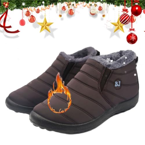 HESYSUAN Hochwertige Schneestiefel für Damen und Herren, warm, bequem, Winter, Outdoor, Pelzfutter, warm, wasserdicht, rutschfest, flach von HESYSUAN