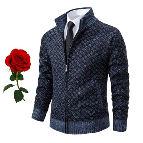 HESYSUAN Jacquard-Strickpullover, Herren, Herbst, Winter, Reißverschluss, Stehkragen, Strickjacke, Business-Jacquard-Strickjacke, Blau, Größe XXL von HESYSUAN