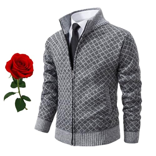 HESYSUAN Jacquard-Strickpullover, Herren, Herbst, Winter, Reißverschluss, Stehkragen, Strickjacke, Business-Jacquard-Strickjacke, Hellgrau, Größe XXL von HESYSUAN