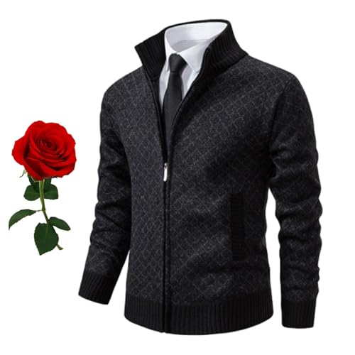 HESYSUAN Jacquard-Strickpullover, Herren, Herbst, Winter, Reißverschluss, Stehkragen, Strickjacke, Business-Jacquard-Strickjacke, Schwarz, Größe XXL von HESYSUAN