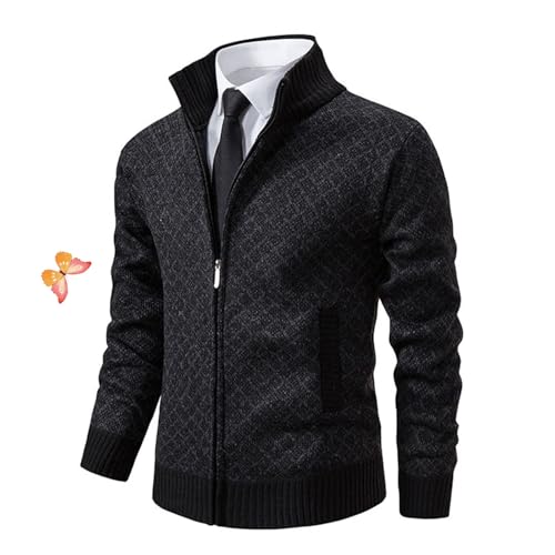 HESYSUAN Jacquard-Strickpullover, Herren-Strickjacke, Reißverschluss, Stehkragen, Strickjacke, Herbst/Winter, Strickjacke, Business-Jacke von HESYSUAN