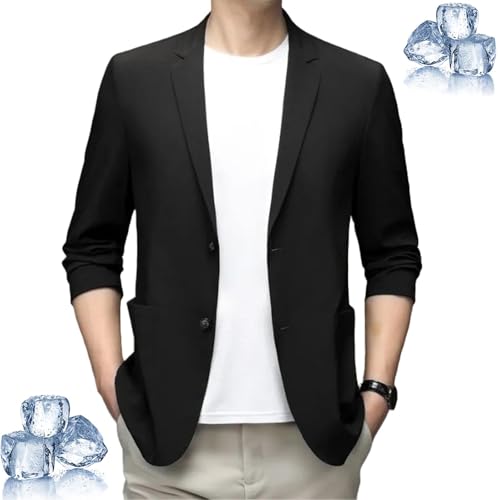 HESYSUAN Leichter modischer Herren-Blazer mit Klappkragen, Business-Jacke, Sommer, leicht, schmaler Stil, Blazer (Schwarz, Größe 4XL) von HESYSUAN