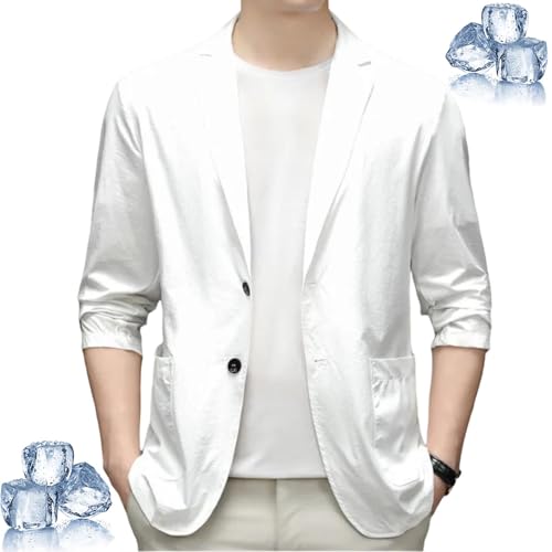 HESYSUAN Leichter modischer Herren-Blazer mit Klappkragen, Business-Jacke, Sommer, leicht, schmaler Stil, Blazer (Weiß, XL) von HESYSUAN