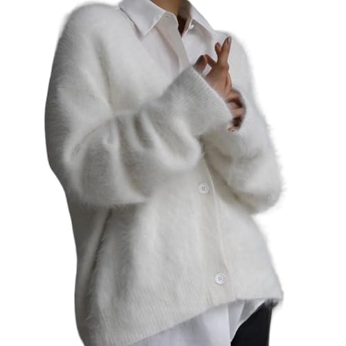 HESYSUAN Luxuriöse Kaschmir-Cardigan für Damen, flauschiger Strickjacke, Plüsch, V-Ausschnitt, offene Vorderseite, Knopf, Pulloverjacken HESYSUAN Luxuriöse Kaschmir-Cardigan für Damen, flauschiger Strickjacke, Plüsch, V-Ausschnitt, offene Vorderseite, Knopf, Pulloverjacken von HESYSUAN