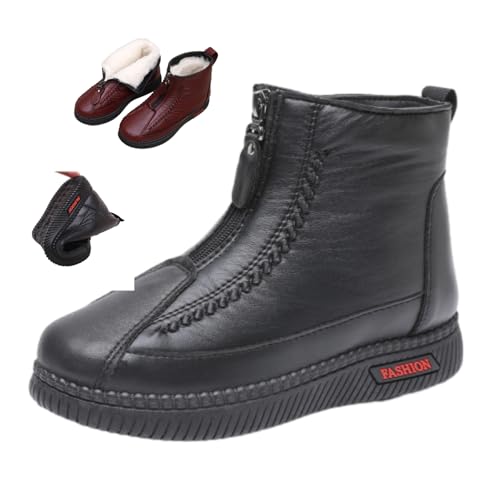 HESYSUAN Neue Fleece-verdickte warme Schneestiefel, wasserdicht, orthopädisch, warm, breite Breite, pelzige Stiefel, Winter, rutschfest, Baumwolle, Leder von HESYSUAN