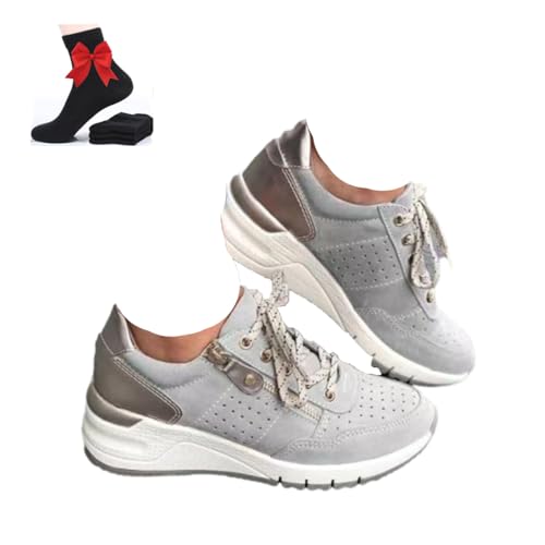 HESYSUAN Orthopädische Schuhe für Damen, bequem, seitlicher Reißverschluss, Sneaker, leichte und bequeme Sportschuhe (grau, Größe 43./) von HESYSUAN