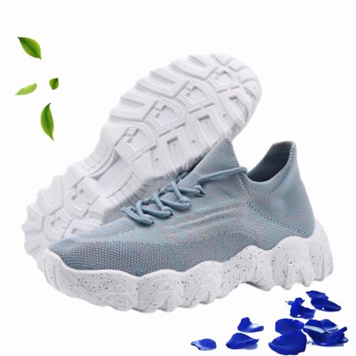 HESYSUAN Simplysnug Damen-Schnürschuhe, Netzstoff, leicht, Sneaker, lässig, niedrig, klobig, Turnschuhe, Tennisschuhe, runde Zehenpartie, Himmelblau, 42 EU von HESYSUAN