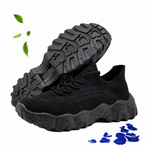 HESYSUAN Simplysnug Damen-Schnürschuhe, Netzstoff, leicht, Sneaker, lässig, niedrig, klobig, Turnschuhe, Tennisschuhe, runde Zehenpartie, Schwarz, 44 EU von HESYSUAN