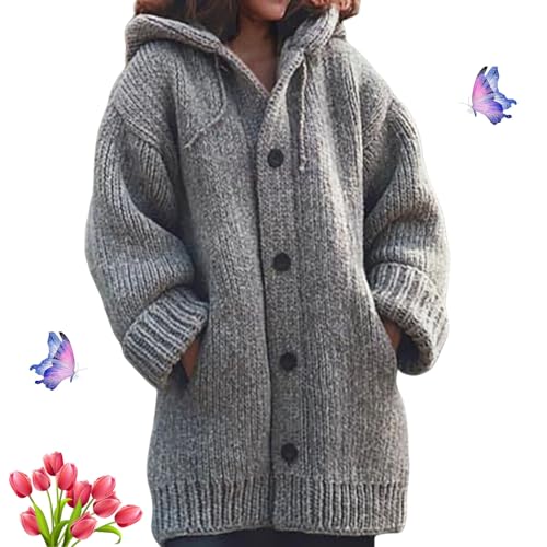 HESYSUAN Strickjacke mit Knopfleiste, Herbst/Winter, warm, Zopfmuster, grobes Oberteil, warme Strickjacke von HESYSUAN