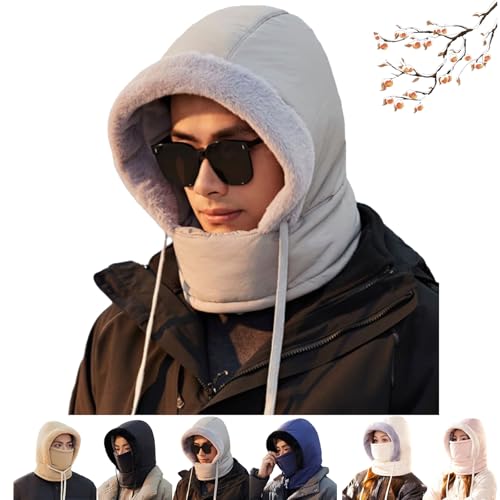 HESYSUAN Warme Skimaske für Damen und Herren, Winter, winddicht, volle Abdeckung, Sturmhaube, 3-in-1-Skimütze, Outdoor-Reitmaske, Halswärmer, Sturmhaube (Grau, Einheitsgröße) von HESYSUAN