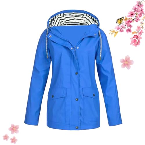 HESYSUAN Wasserdichte und winddichte Damenjacke, Outdoor-Bergsteigen, wasserdichte Jacke, Kapuzenpullover, winddichte Wander-Softshell-Jacke (Blau, M) von HESYSUAN