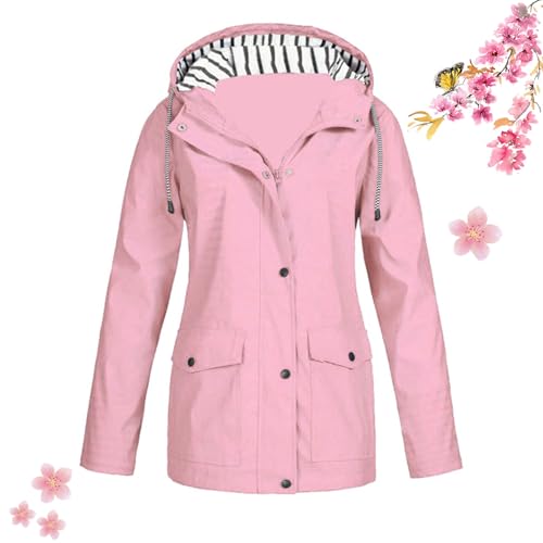 HESYSUAN Wasserdichte und winddichte Damenjacke, Outdoor-Bergsteigen, wasserdichte Jacke, Kapuzenpullover, winddichte Wander-Softshell-Jacke (Rosa, Größe 4XL) von HESYSUAN