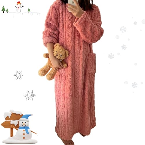 HESYSUAN Winter Coral Velvet Home Clothes,Women's Extra Long Dressing Gown,Plush Warm Thickened Home Clothes,Ladies Housecoat (Pink, L) von HESYSUAN