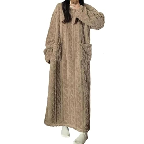 HESYSUAN Winter Coral Velvet Home Clothes,Women's Extra Long Dressing Gown,Plush Warm Thickened Home Clothes,Ladies Housecoats (khaki, L) von HESYSUAN