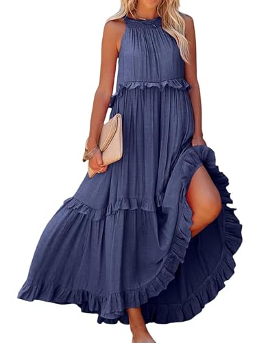 HEVANCIE Neckholder Kleid 2024 Damen Sommer Ärmellos Halter Maxi Kleid, Halter Tie Back Kleid, Frauen Casual Kleider von HEVANCIE