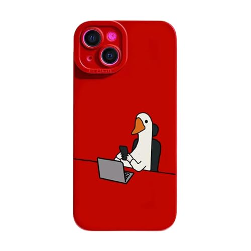 HEXHUASR Handyhülle Nettes Cartoon Slacker Duck Phone Hülle Für I-Phone 11 12 13 14 15 Pro Max Cover-7 8 Se 2020 2022-red M84 von HEXHUASR