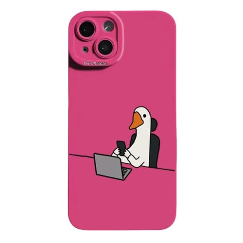 HEXHUASR Handyhülle Nettes Cartoon Slacker Duck Phone Hülle Für I-Phone 11 12 13 14 15 Pro Max Cover-i-Phone Xr-Rose Red M84 von HEXHUASR