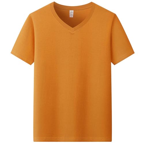 HEXHUASR T-Shirts Für Herren Baumwoll V-Ausschnitt T-Shirt Herren Kurzärmelig Mit Festem Farbböden Hemd Schwarz Und Weiß Graues T-Shirt Sommer-gelb-l von HEXHUASR
