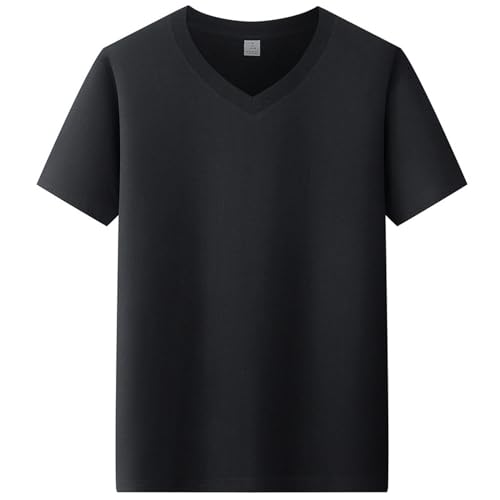 HEXHUASR T-Shirts Für Herren Baumwoll V-Ausschnitt T-Shirt Herren Kurzärmelig Mit Festem Farbböden Hemd Schwarz Und Weiß Graues T-Shirt Sommer-schwarz-3xl von HEXHUASR