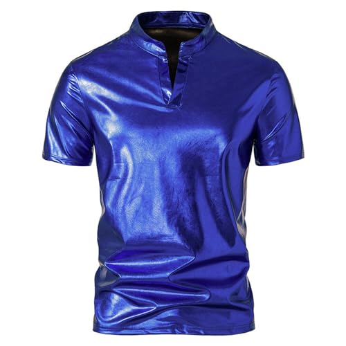 HEXHUASR T-Shirts Für Herren Frühlings- Und Sommer-herrenfarbe Glänzend Mit Kurzärztem T-Shirt Herren-Nachtclub- Blau-m von HEXHUASR