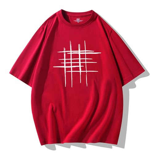 HEXHUASR T-Shirts Für Herren Summer Herren-kurzärmeliges T-Shirt, Runder Hals, Trendiges Bodhemd, Halbärmeliges Loses T-Shirt-Rotwein-m von HEXHUASR