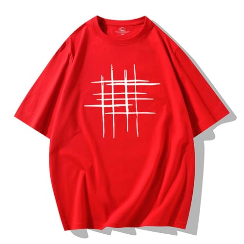 HEXHUASR T-Shirts Für Herren Summer Herren-kurzärmeliges T-Shirt, Runder Hals, Trendiges Bodhemd, Halbärmeliges Loses T-shirt-rot-3xl von HEXHUASR
