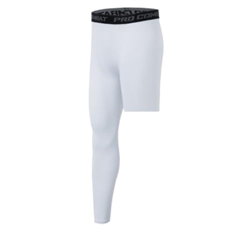 HEYANGZ Enge Basketball-Sporthose für Herren mit einem Bein, 1/2 Kompressionshose mit einem Bein (3X-Large,White Right) von HEYANGZ