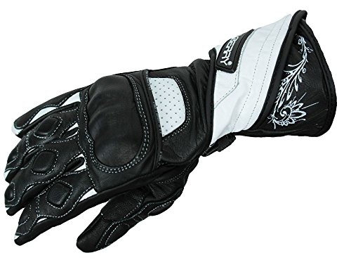 HEYBERRY Damen Motorradhandschuhe Leder Schwarz Weiß Gr. S von HEYBERRY