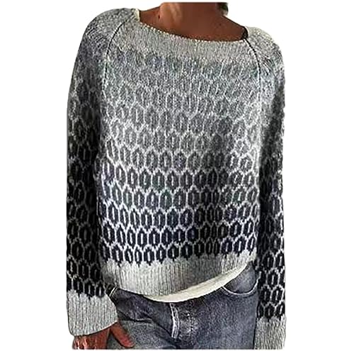 Frauen Oansatz Gestrickte Pullover Patchwork Langarm Tops Jumper Winter Dicke Warme Lose Pullover Pullover style4 L von HEYDHSDC