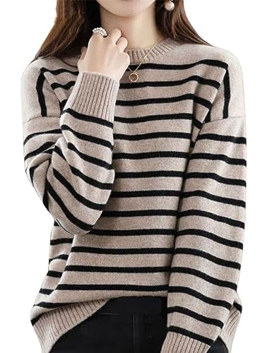 Gestreifter Pullover Für Damen, Leichter Pullover Aus Wolle Khaki XXS 50-55Kg Gestreifter Pullover Für Damen, Leichter Pullover Aus Wolle Khaki XXS 50-55Kg von HEYDHSDC