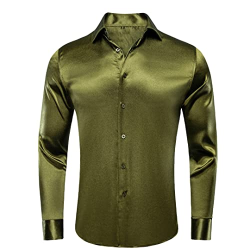 Herren Seidenhemden Langarm Einfarbig Satin Hochzeit Business Party Overshirt für Herren Hochzeit Business von HEYDHSDC