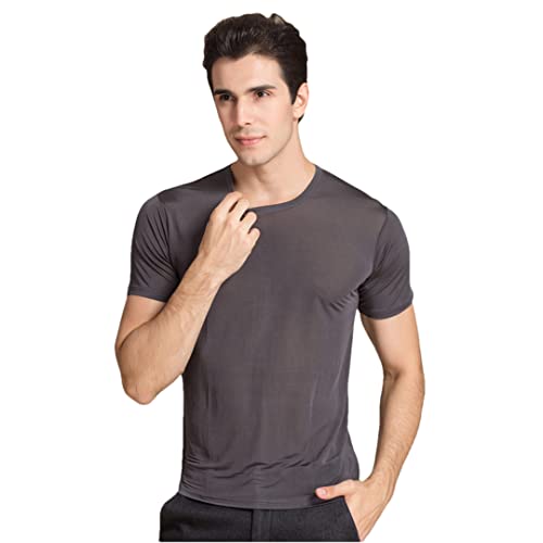 Herren T-Shirts aus 100 % echter Seide, lässige T-Shirts, kurzärmelig, Rundhalsausschnitt Herren T-Shirts aus 100 % echter Seide, lässige T-Shirts, kurzärmelig, Rundhalsausschnitt von HEYDHSDC