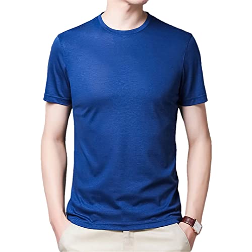 Maulbeerseide Sommer Herren T-Shirts Seide Kurzarm Einfarbig Herren T-Shirts Rundkragen Slim Fit Herren T-Shirts von HEYDHSDC