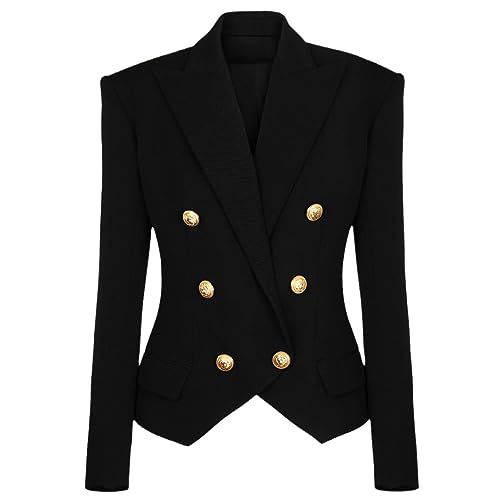 Modischer, Einfarbiger, Zweireihiger, Lässiger Damen-Anzugsmantel-Blazer Black L Modischer, Einfarbiger, Zweireihiger, Lässiger Damen-Anzugsmantel-Blazer Black L von HEYDHSDC
