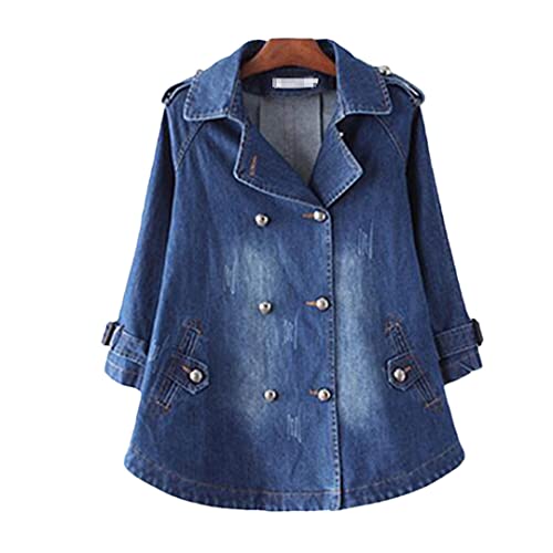 Oversize Jeans Jacke Damen Poncho Vintage Denim Jacken Langarm Basic Mantel Damen Taschenjacke von HEYDHSDC